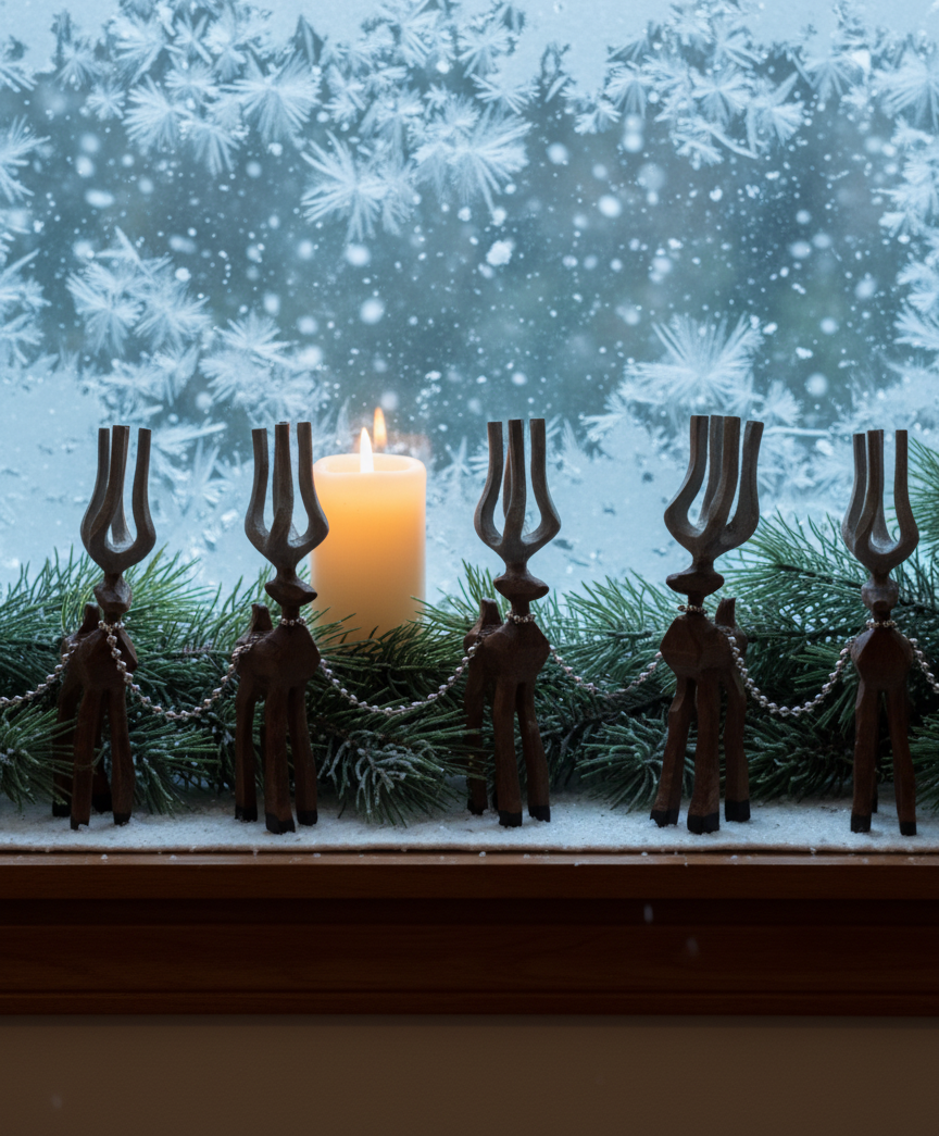 3D Wood Reindeer (Set of 8) plus Sleigh